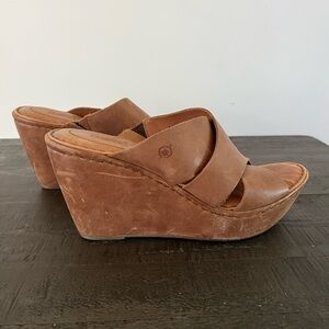 Born Tan Leather Wedge Sandals